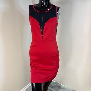 Forever 21 Red Bodycon Mini Dress w/ Sheer Sweetheart Neck Mesh Back Size Large
